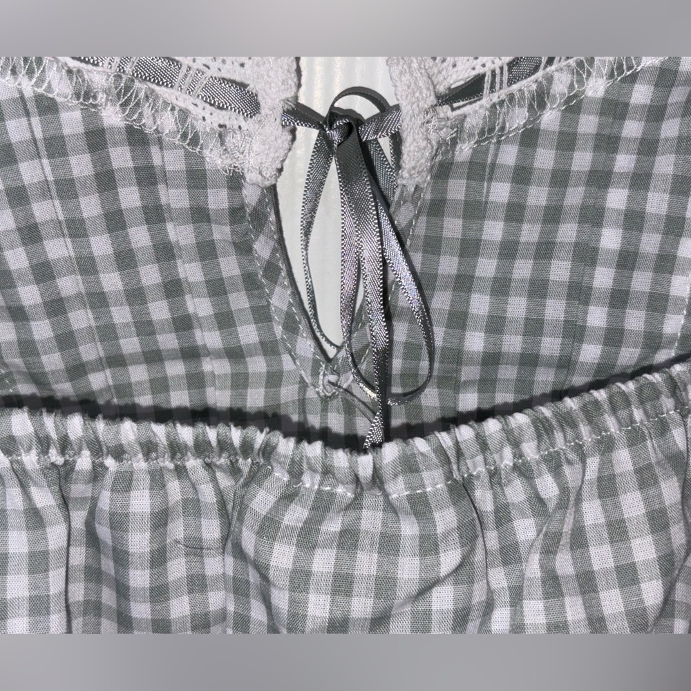 Y2K Coquette Cottagecore Gingham Lace Trim Peplum Tank Top Size L - Picture 3 of 9
